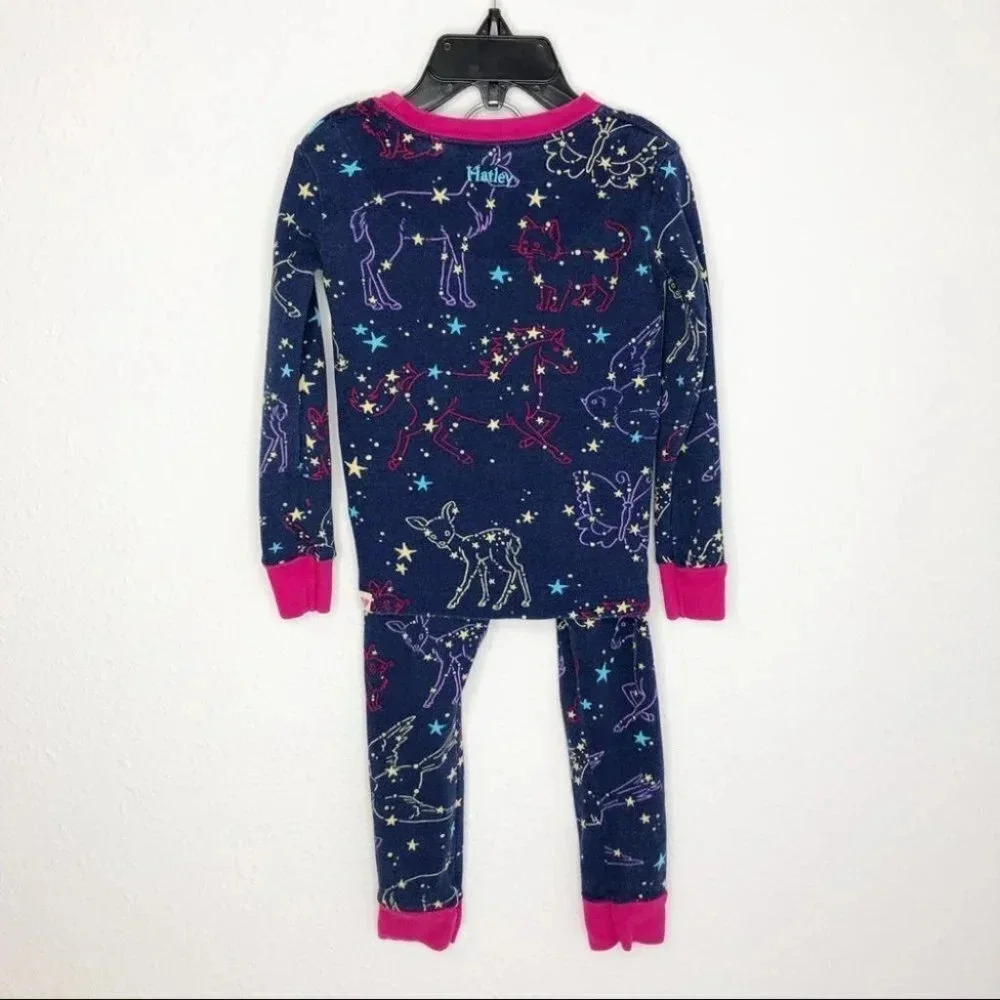 Hatley pajamas 2 piece long johns navy blue constellation night sky size 2 years